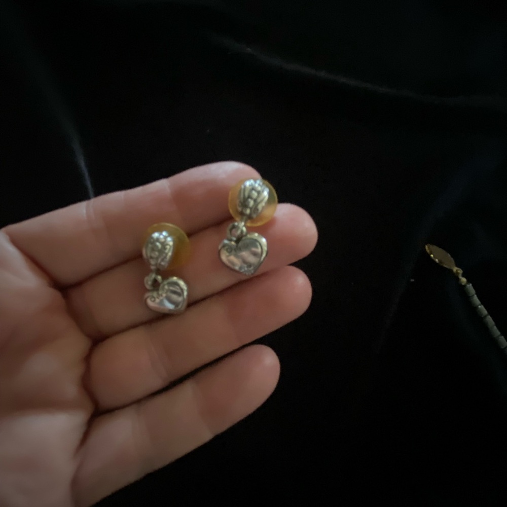 Yellow and Silver Heart Drop Earrings by